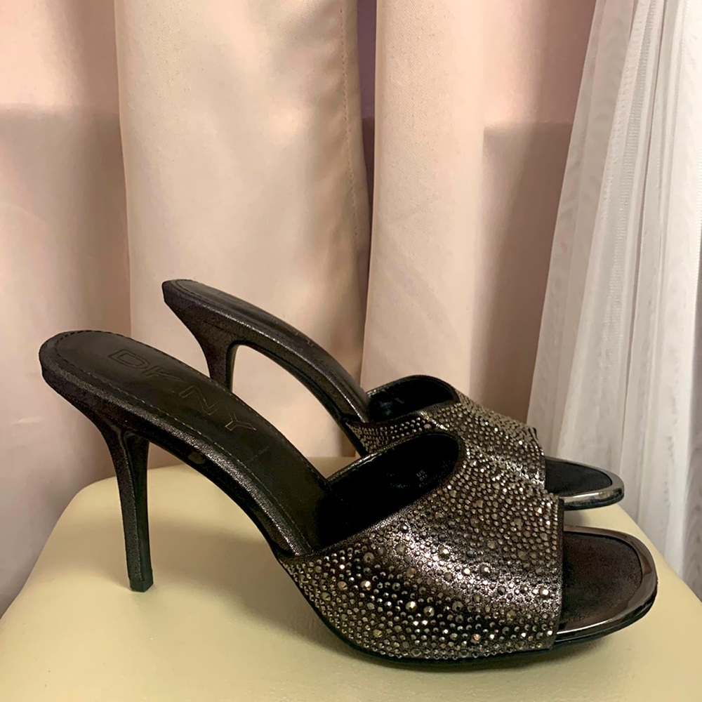 DKNY Women's rhinestone Black and Silver heels